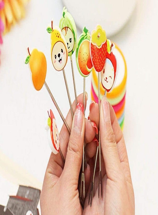 Prostuff.in Colourful Ring Style Stainless Steel Fruit Fork Stand with 8 Cartoon Shape Suitable for Fruit-Salad, Multi Color - Image 3
